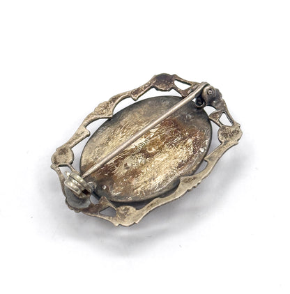 Vintage Butterfly Wing Cabochon Brooch in Sterling Silver