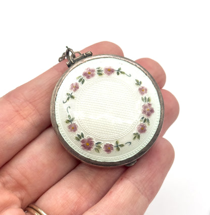 Edwardian Guilloche Enamel Compact in Sterling Silver