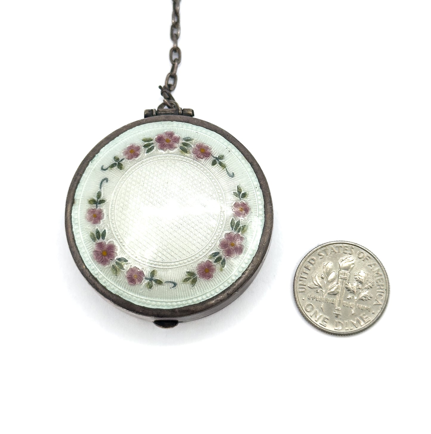 Edwardian Guilloche Enamel Compact in Sterling Silver