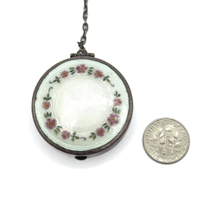 Edwardian Guilloche Enamel Compact in Sterling Silver
