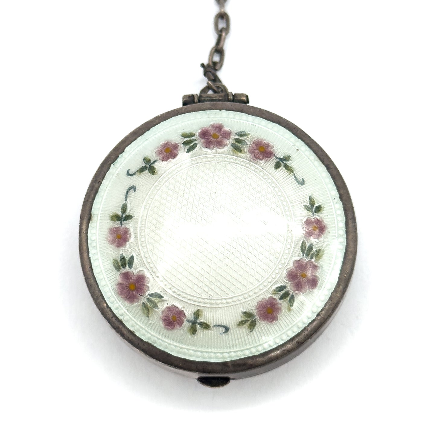 Edwardian Guilloche Enamel Compact in Sterling Silver