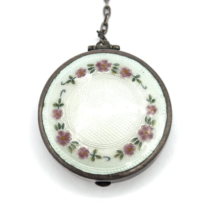 Edwardian Guilloche Enamel Compact in Sterling Silver