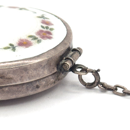 Edwardian Guilloche Enamel Compact in Sterling Silver