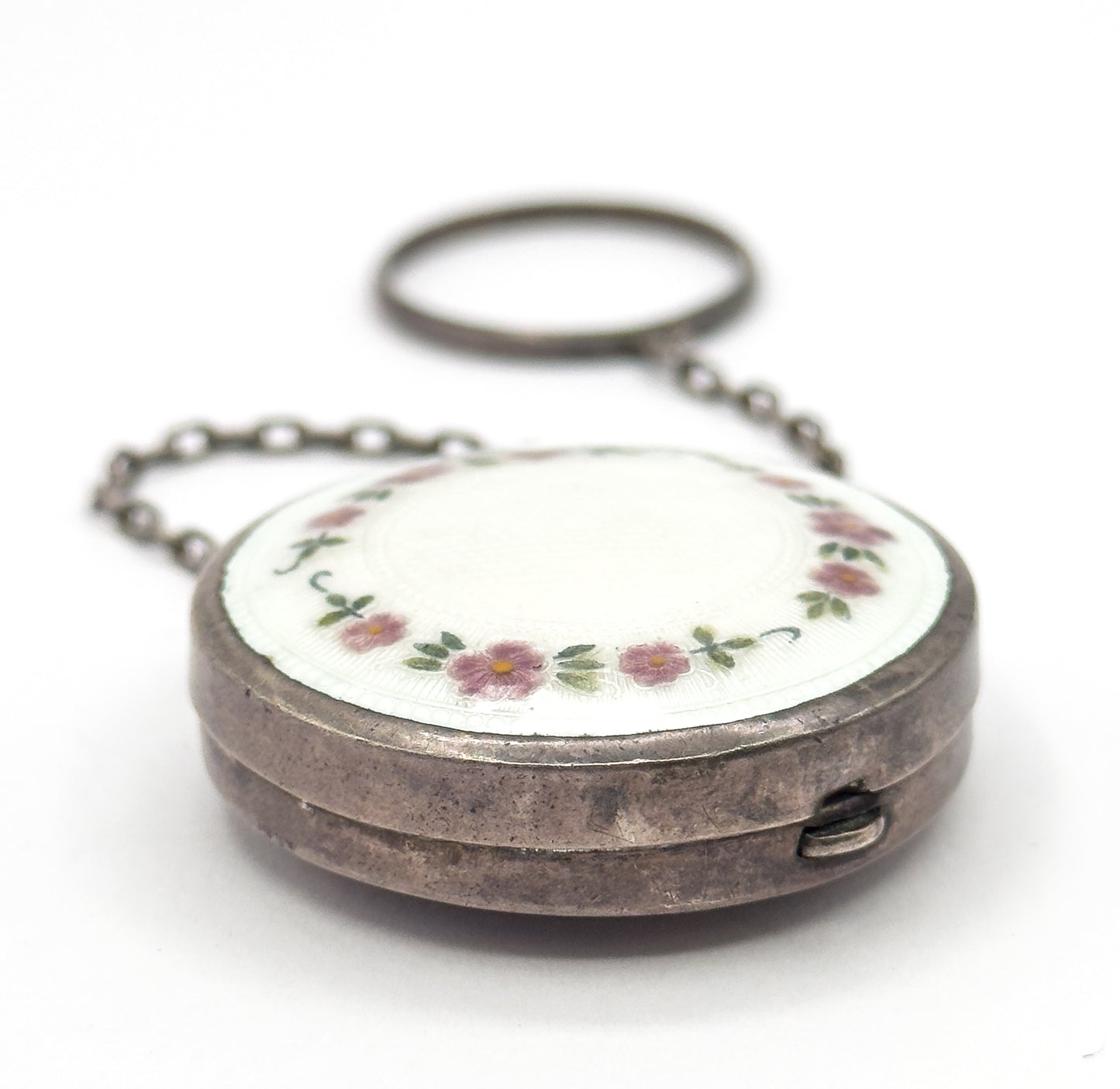 Edwardian Guilloche Enamel Compact in Sterling Silver