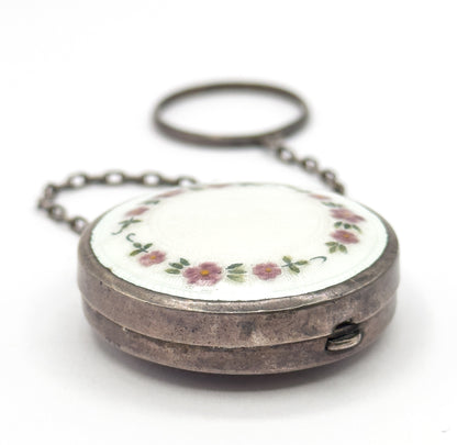 Edwardian Guilloche Enamel Compact in Sterling Silver