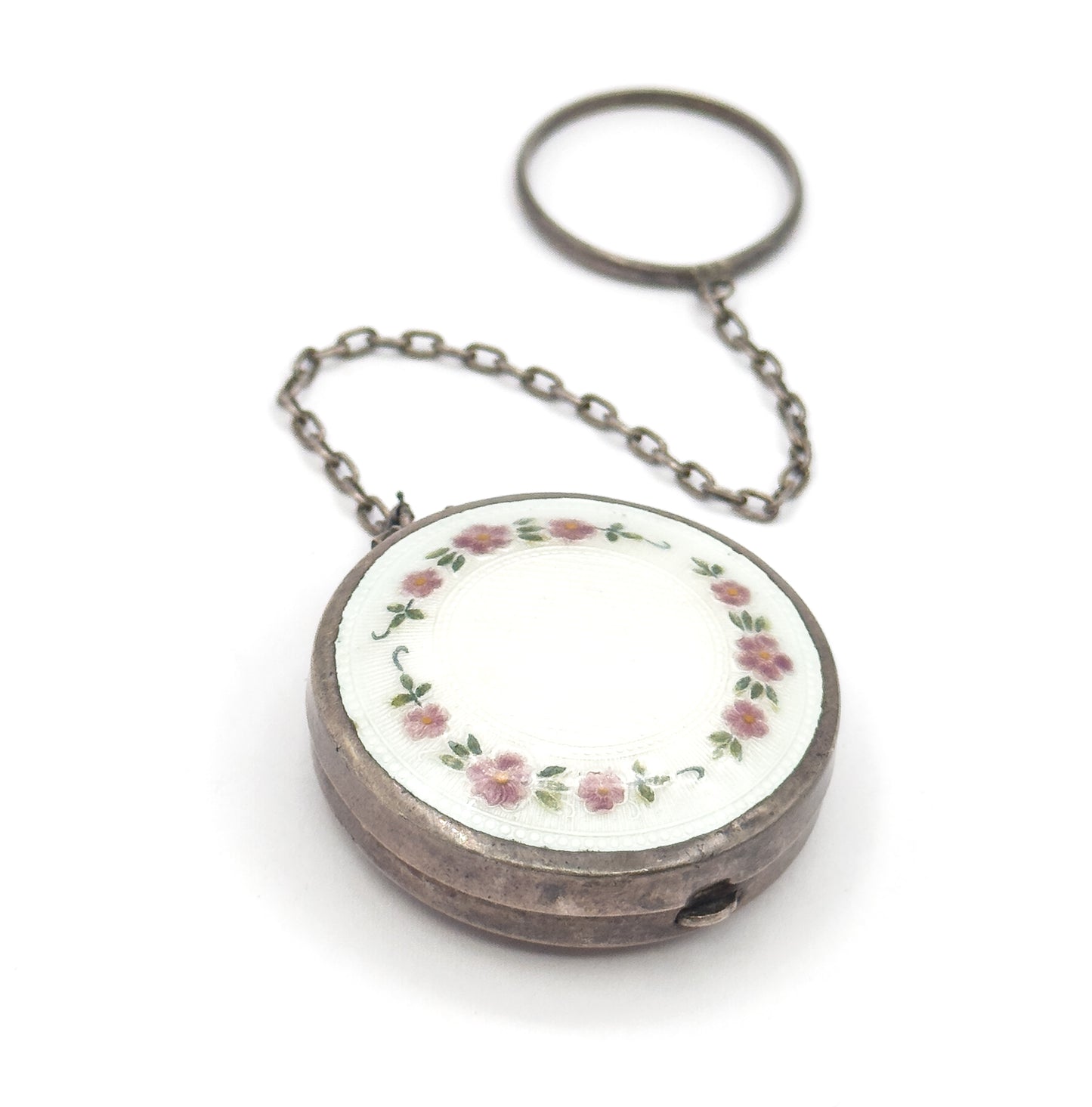 Edwardian Guilloche Enamel Compact in Sterling Silver