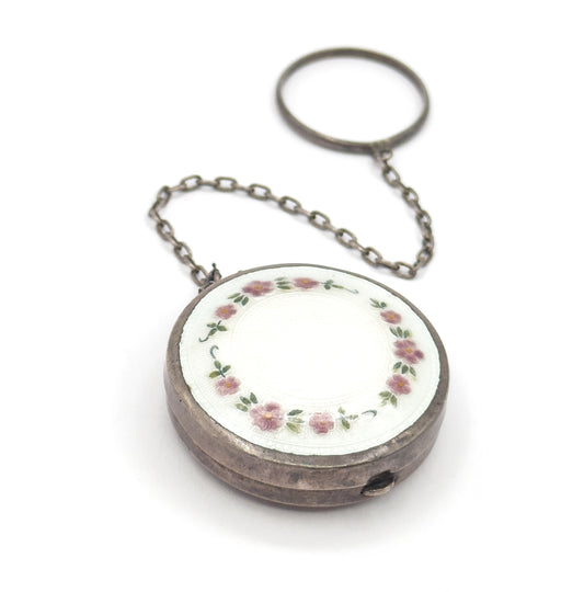 Edwardian Guilloche Enamel Compact in Sterling Silver
