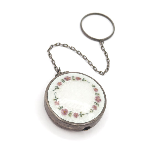 Edwardian Guilloche Enamel Compact in Sterling Silver