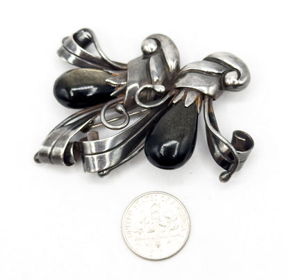 Mid Century Retro Era Mexican Brooch with Golden Sheen Obsidian