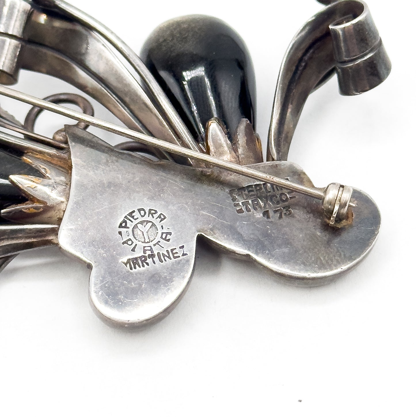 Mid Century Retro Era Mexican Brooch with Golden Sheen Obsidian