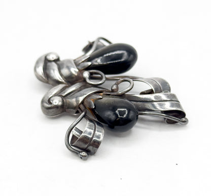 Mid Century Retro Era Mexican Brooch with Golden Sheen Obsidian