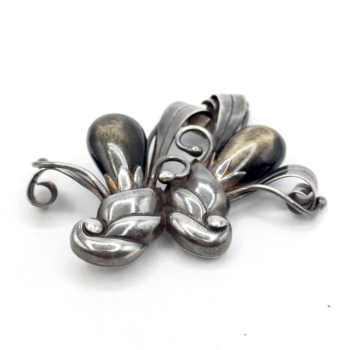 Mid Century Retro Era Mexican Brooch with Golden Sheen Obsidian