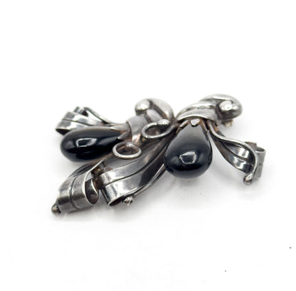 Mid Century Retro Era Mexican Brooch with Golden Sheen Obsidian