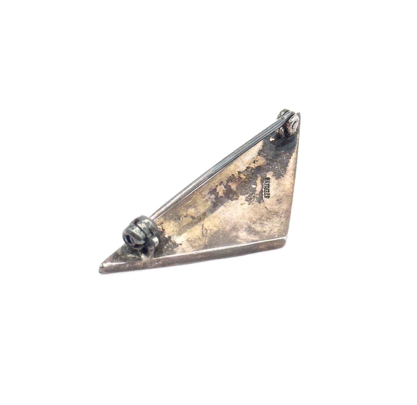 Art Deco Black Onyx & Marcasite Triangle Brooch in Sterling Silver