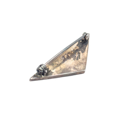 Art Deco Black Onyx & Marcasite Triangle Brooch in Sterling Silver