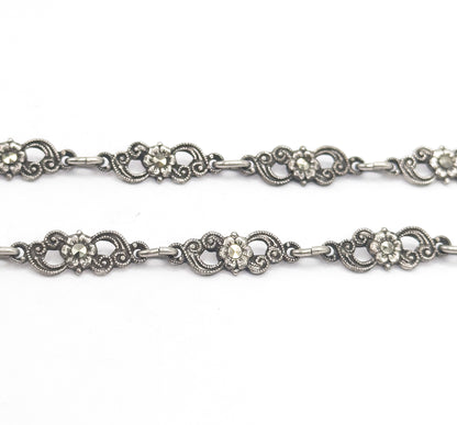 Art Deco Green Onyx & Marcasite Bow Necklace in Silver