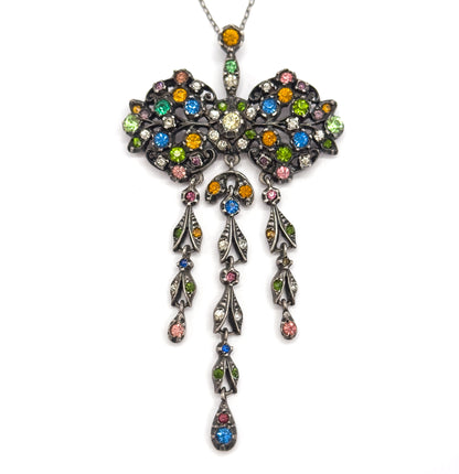 Antique Harlequin Paste Bow Drop Necklace in Sterling Silver