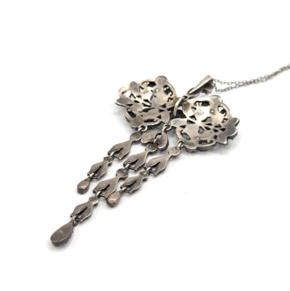 Antique Harlequin Paste Bow Drop Necklace in Sterling Silver