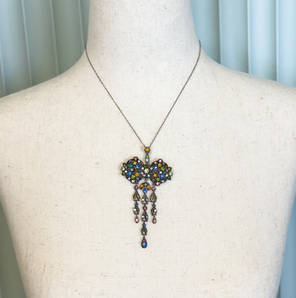 Antique Harlequin Paste Bow Drop Necklace in Sterling Silver