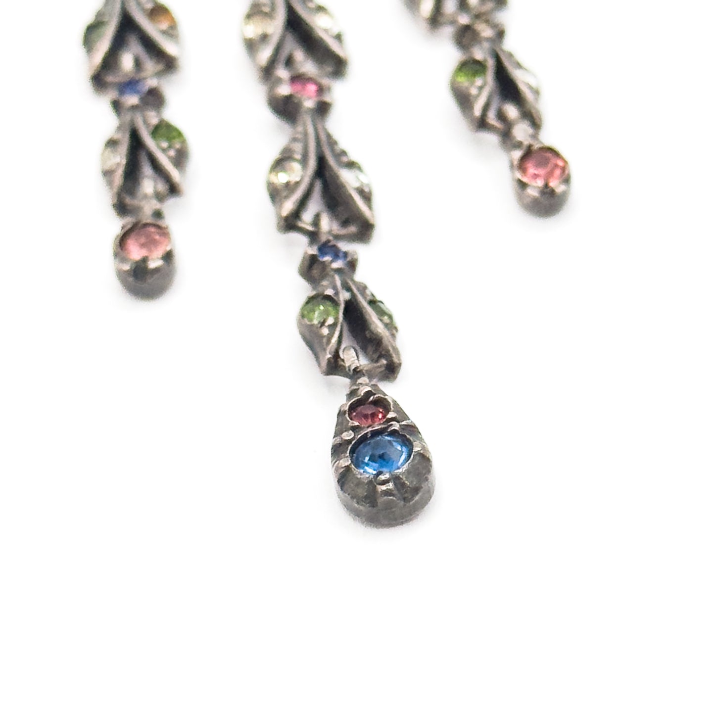 Antique Harlequin Paste Bow Drop Necklace in Sterling Silver