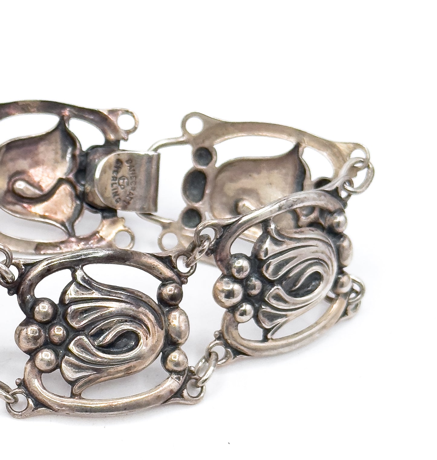 Mid-Century Danecraft FLoral panel Bracelet in Sterling Silver