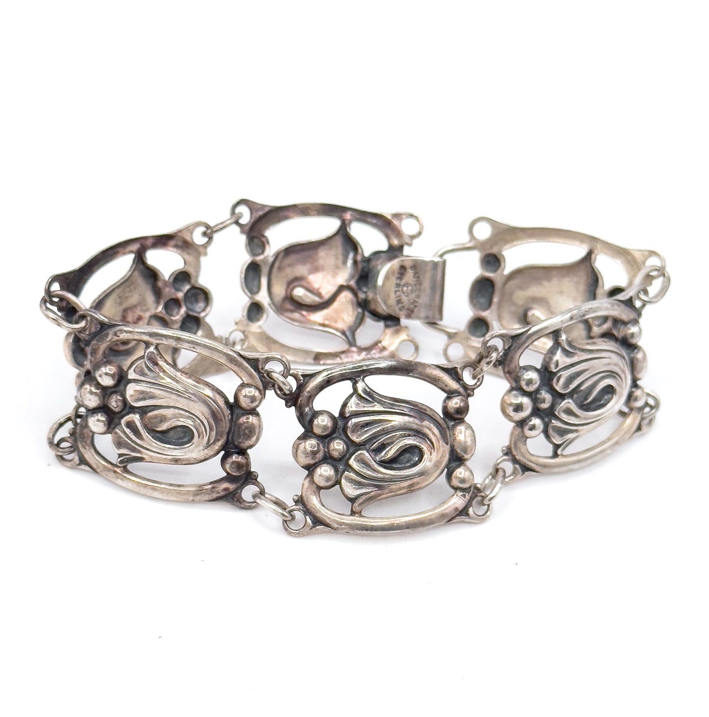 Mid-Century Danecraft FLoral panel Bracelet in Sterling Silver