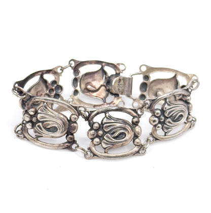 Mid-Century Danecraft FLoral panel Bracelet in Sterling Silver