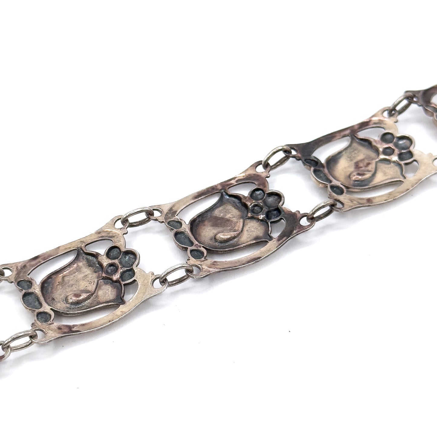 Mid-Century Danecraft FLoral panel Bracelet in Sterling Silver