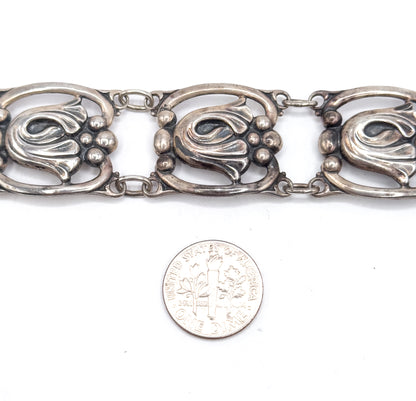 Mid-Century Danecraft FLoral panel Bracelet in Sterling Silver