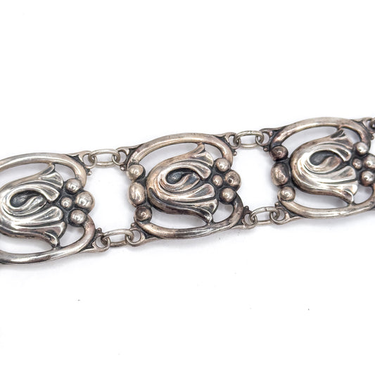 Mid-Century Danecraft FLoral panel Bracelet in Sterling Silver