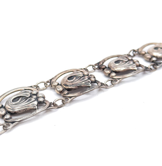 Mid-Century Danecraft FLoral panel Bracelet in Sterling Silver