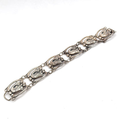 Mid-Century Danecraft FLoral panel Bracelet in Sterling Silver