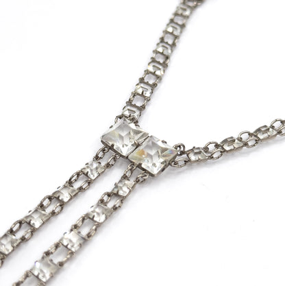 Art Deco Glass Stone Y-Drop Necklace in Sterling Silver