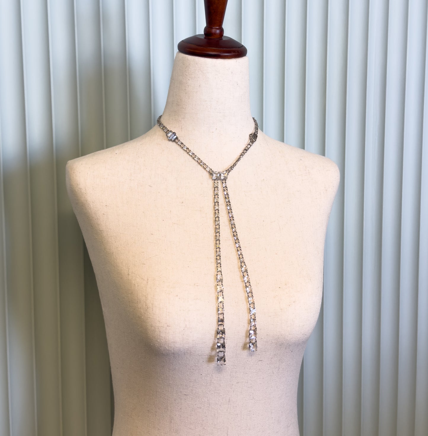 Art Deco Glass Stone Y-Drop Necklace in Sterling Silver