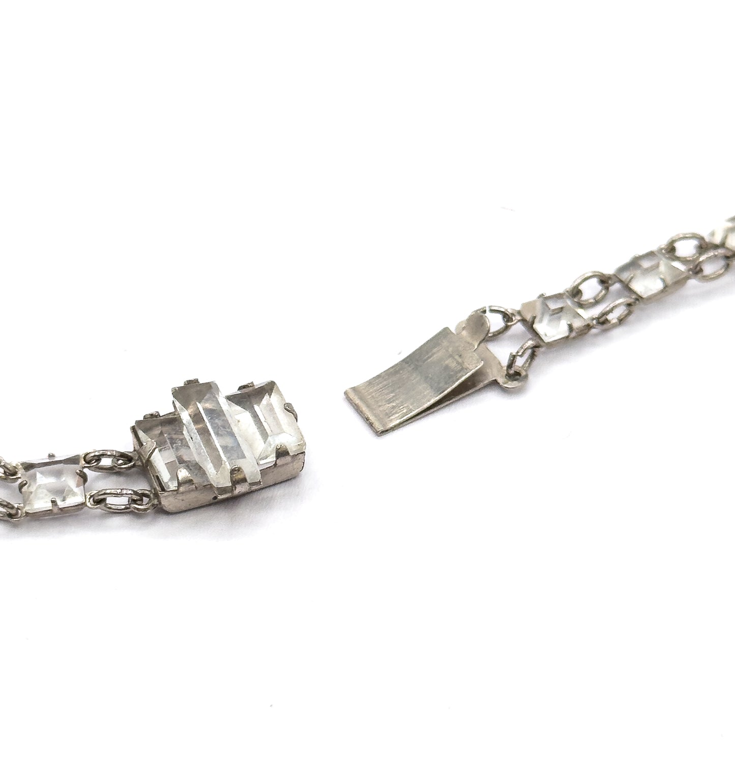 Art Deco Glass Stone Y-Drop Necklace in Sterling Silver
