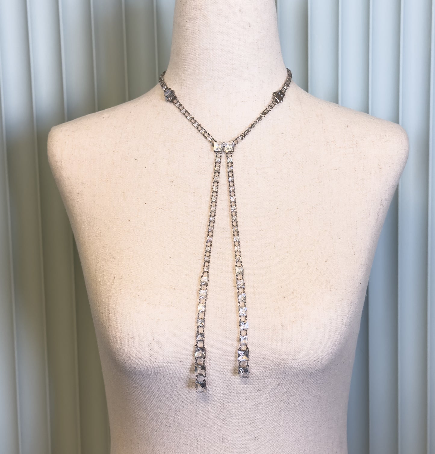 Art Deco Glass Stone Y-Drop Necklace in Sterling Silver