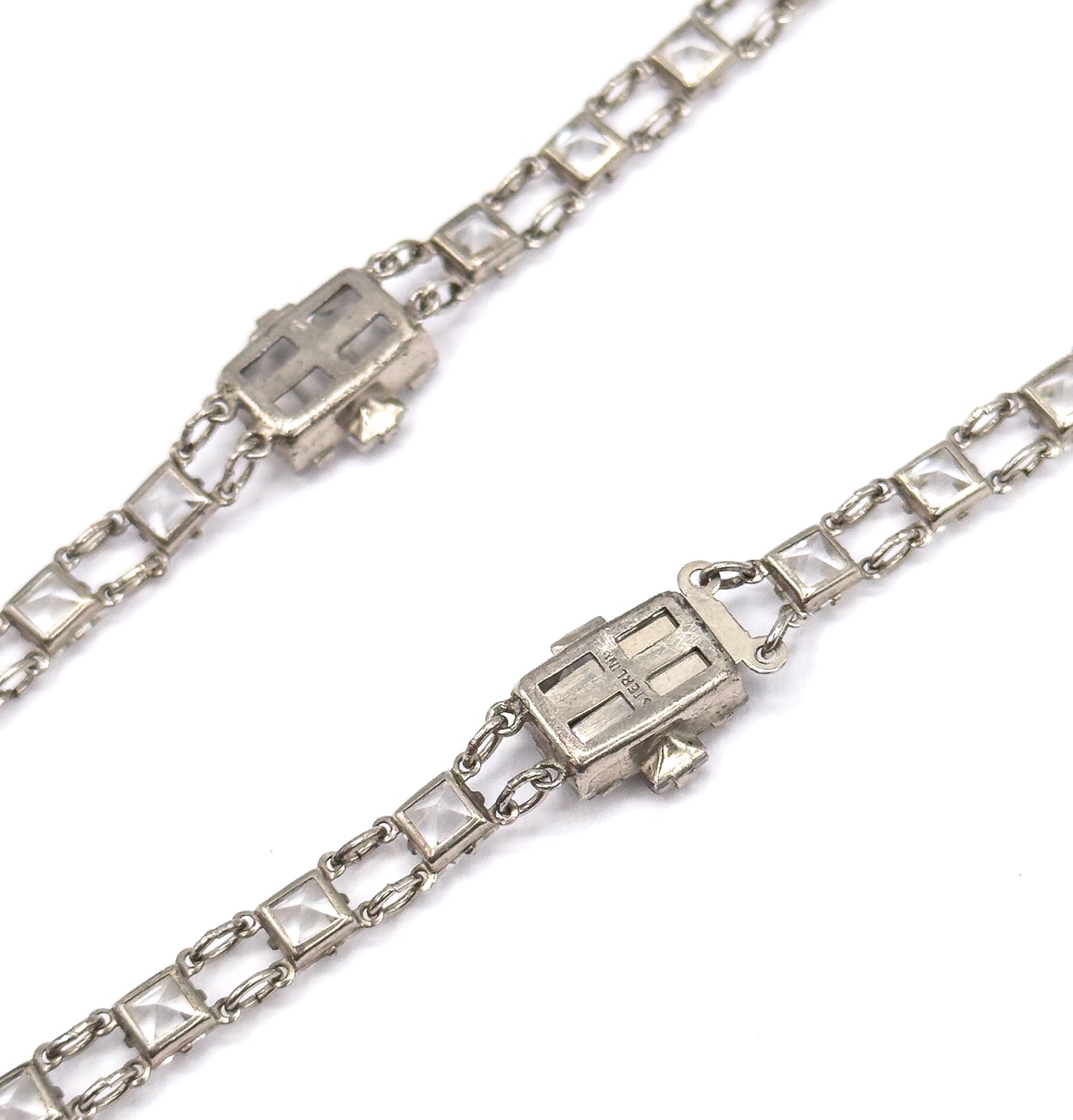 Art Deco Glass Stone Y-Drop Necklace in Sterling Silver