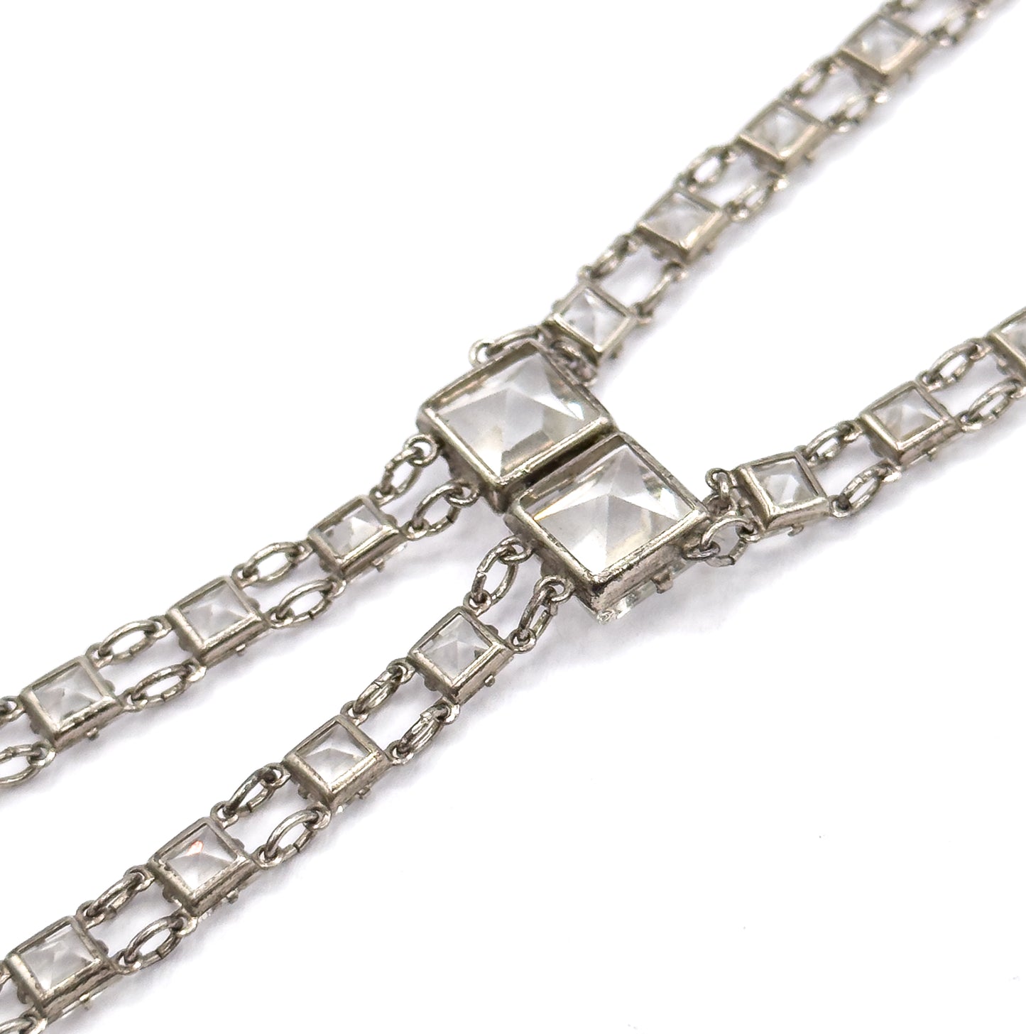 Art Deco Glass Stone Y-Drop Necklace in Sterling Silver