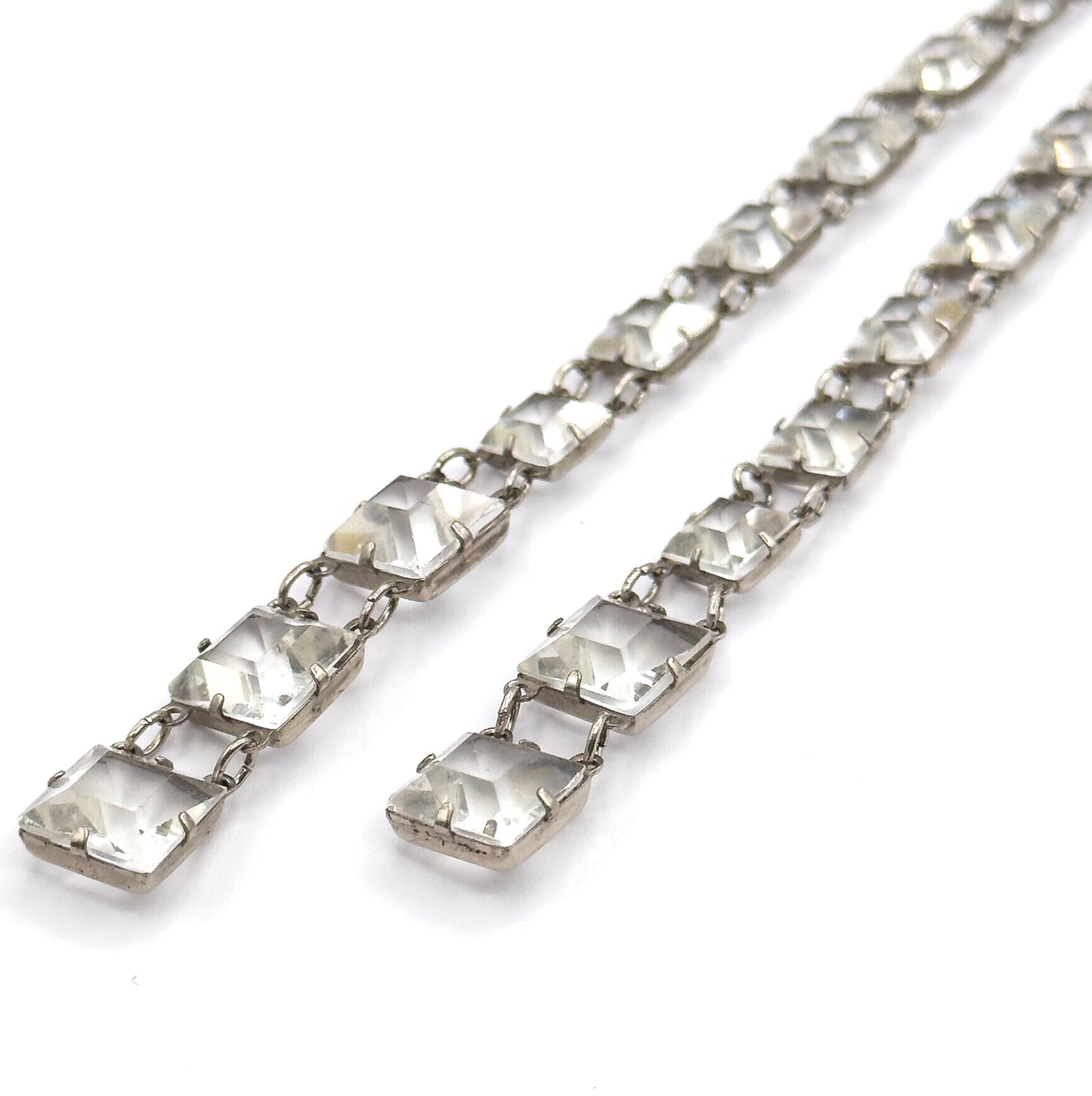 Art Deco Glass Stone Y-Drop Necklace in Sterling Silver