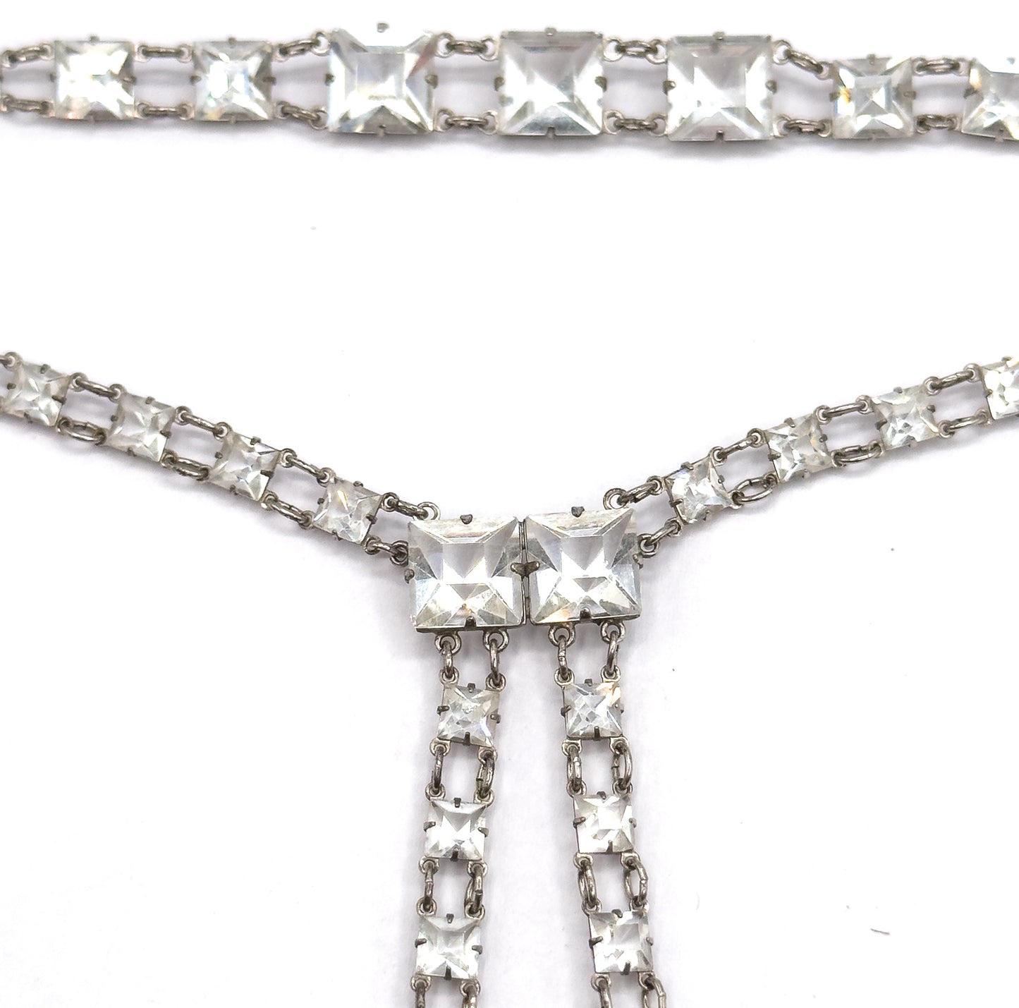 Art Deco Glass Stone Y-Drop Necklace in Sterling Silver