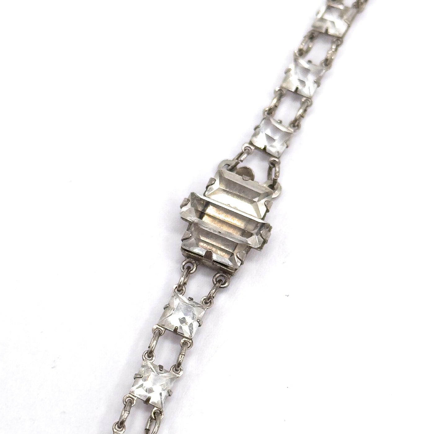 Art Deco Glass Stone Y-Drop Necklace in Sterling Silver