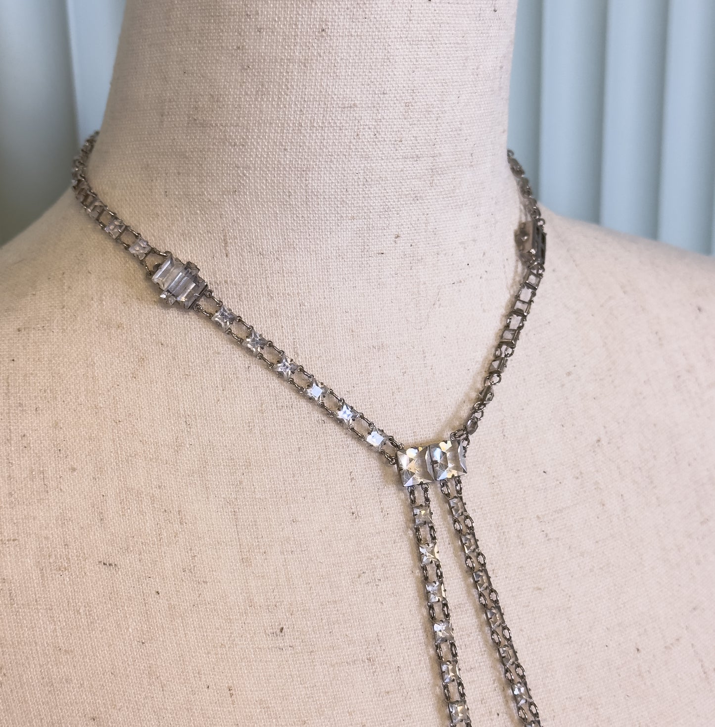 Art Deco Glass Stone Y-Drop Necklace in Sterling Silver