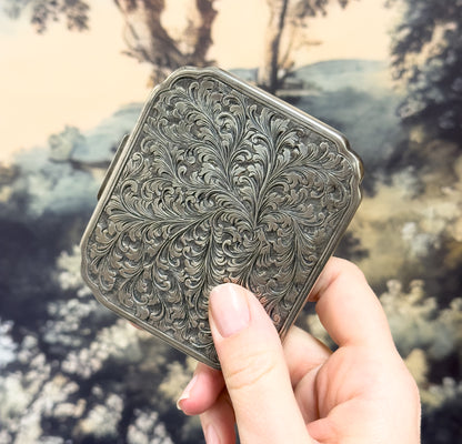 Vintage Hand Engraved Mirror Compact in 800 Silver