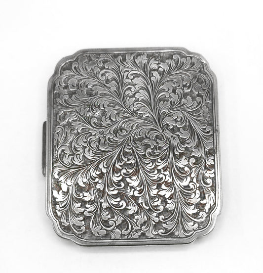 Vintage Hand Engraved Mirror Compact in 800 Silver