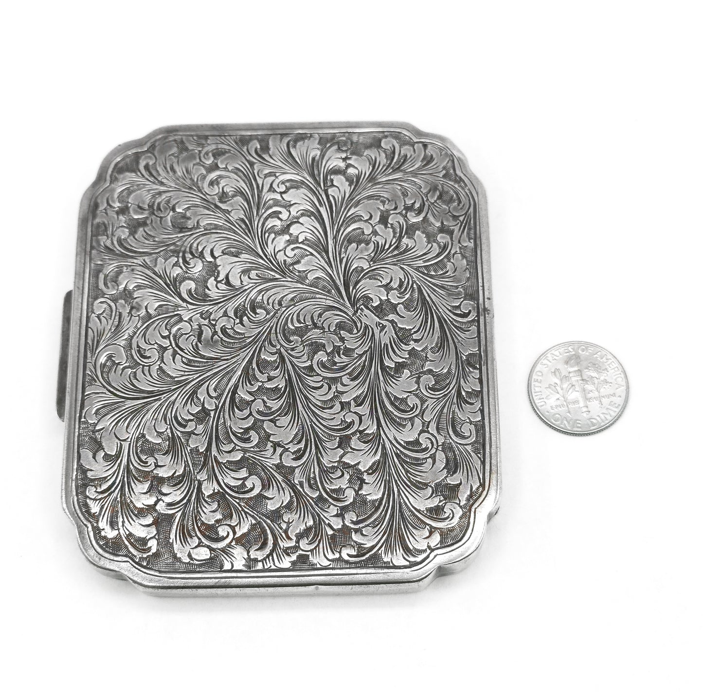 Vintage Hand Engraved Mirror Compact in 800 Silver