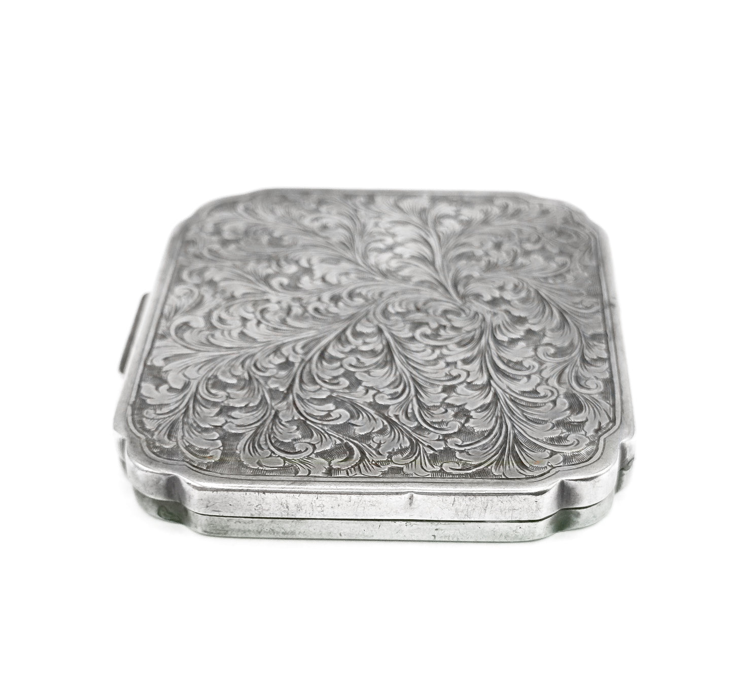 Vintage Hand Engraved Mirror Compact in 800 Silver