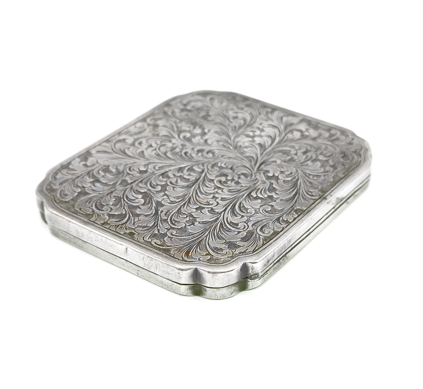 Vintage Hand Engraved Mirror Compact in 800 Silver