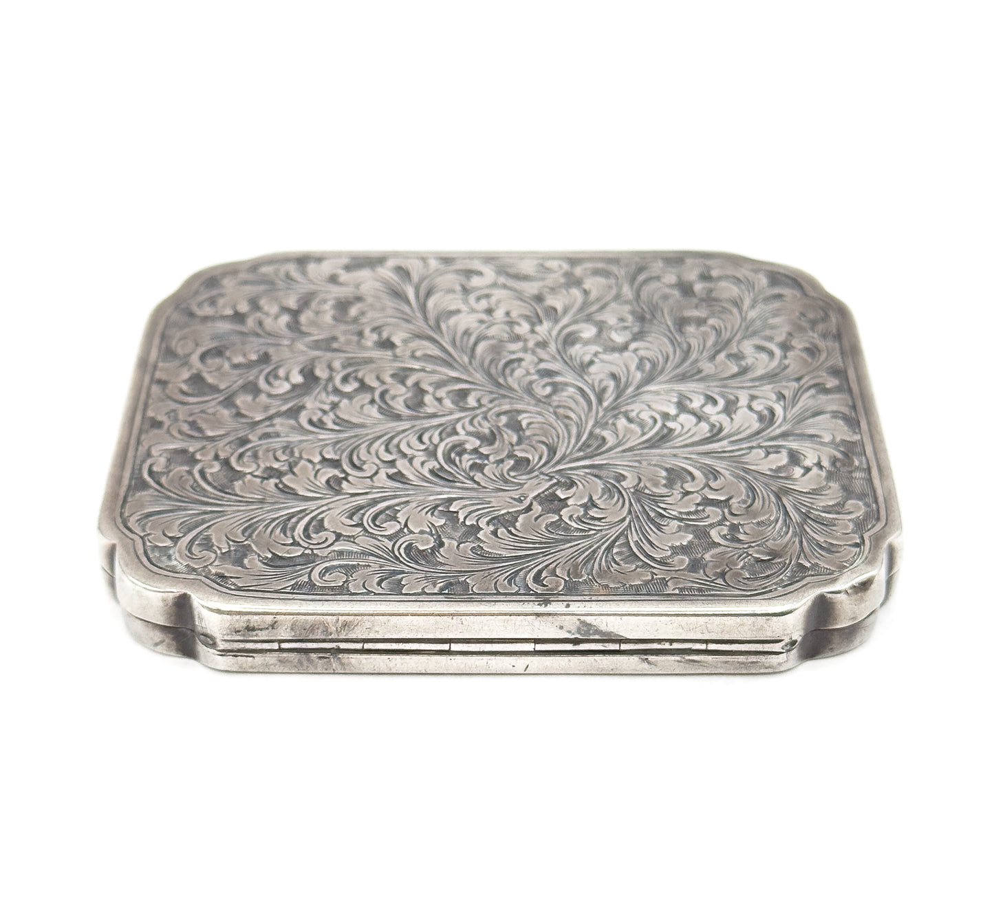 Vintage Hand Engraved Mirror Compact in 800 Silver
