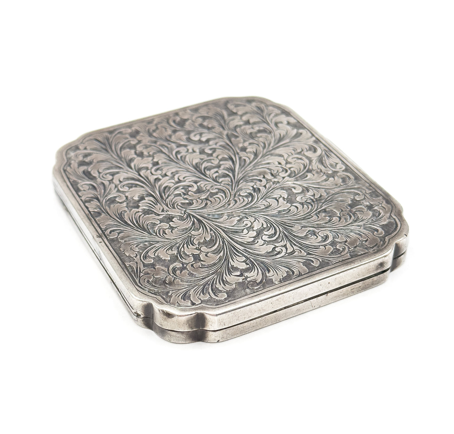 Vintage Hand Engraved Mirror Compact in 800 Silver