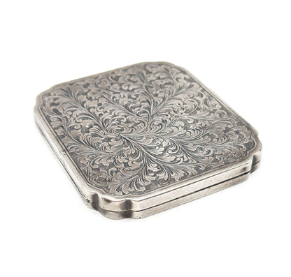 Vintage Hand Engraved Mirror Compact in 800 Silver